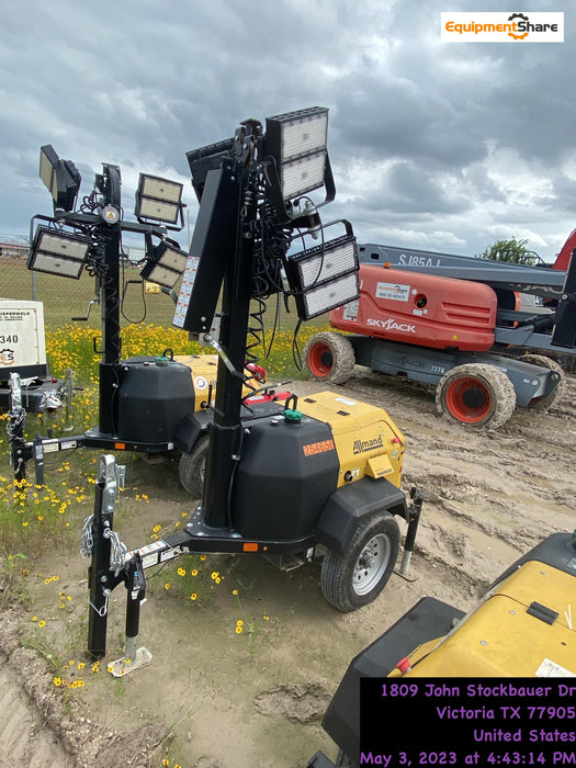 2022 Allmand NLV3GR (4) LED Light Fixture 350W, 23' Vertical Mast, 3kW Prime, Towable, ES Decals, T3