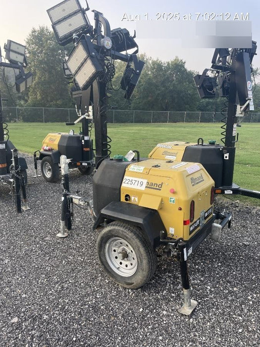 2022 Allmand NLV3GR (4) LED Light Fixture 350W, 23' Vertical Mast, 3kW Prime, Towable, Deep Sea L401, Leveling Jacks, Yanmar T4F 5.8hp