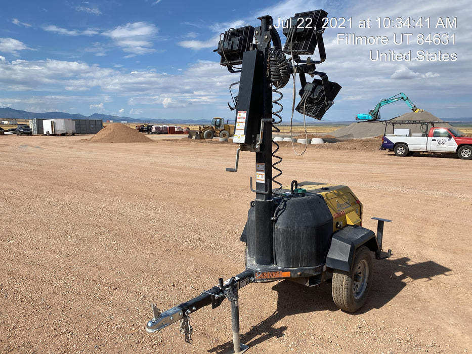 2021 Allmand NLV3GR (4) LED Light Fixture 350W, 23' Vertical Mast, 3kW Prime, Towable, Deep Sea L401, Leveling Jacks, Yanmar T4F 5.8hp