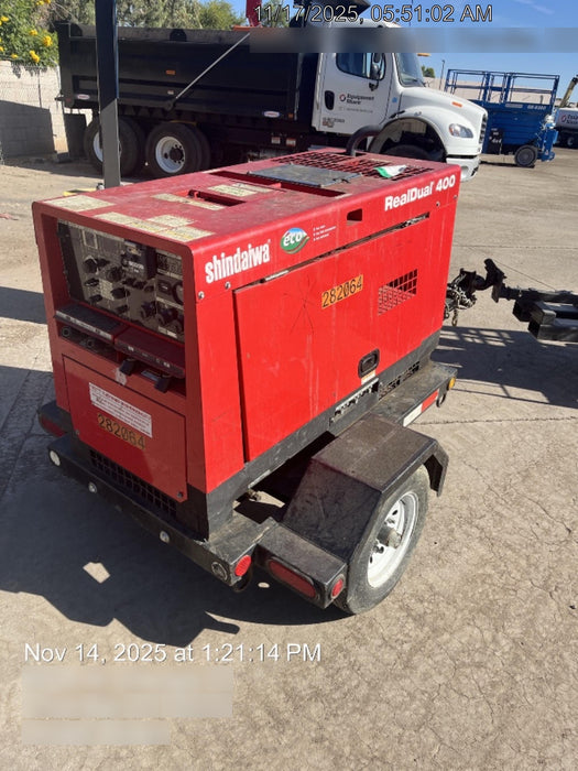 2022 Shindaiwa DGW400MDL Kubota D902 Engine, 23 HP, Dual Op Welder, Wire, Arc, Droop Stick, Tig, and CC Stick Functionality, Simulphase, 3 Phase and 1 Phase Gen Output, Single Axle NB Trlr, Slr Trckl Chrg 12V 12W, Fire Ext