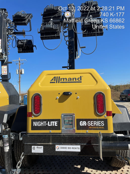 2022 Allmand NLV3GR (4) LED Light Fixture 350W, 23' Vertical Mast, 3kW Prime, Towable, ES Decals, T3