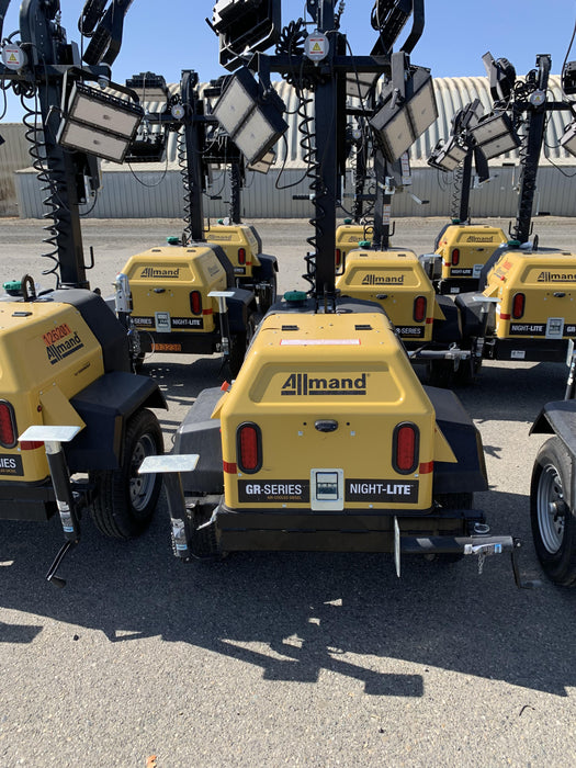 2020 Allmand NLV3GR (4) LED Light Fixture 350W, 23' Vertical Mast, 3kW Prime, Towable, Deep Sea L401, Leveling Jacks, Yanmar T4F 5.8hp