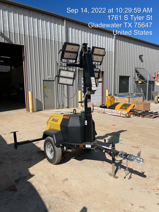 2022 Allmand NLV3GR (4) LED Light Fixture 350W, 23' Vertical Mast, 3kW Prime, Towable, Deep Sea L401, Leveling Jacks, Yanmar T4F 5.8hp