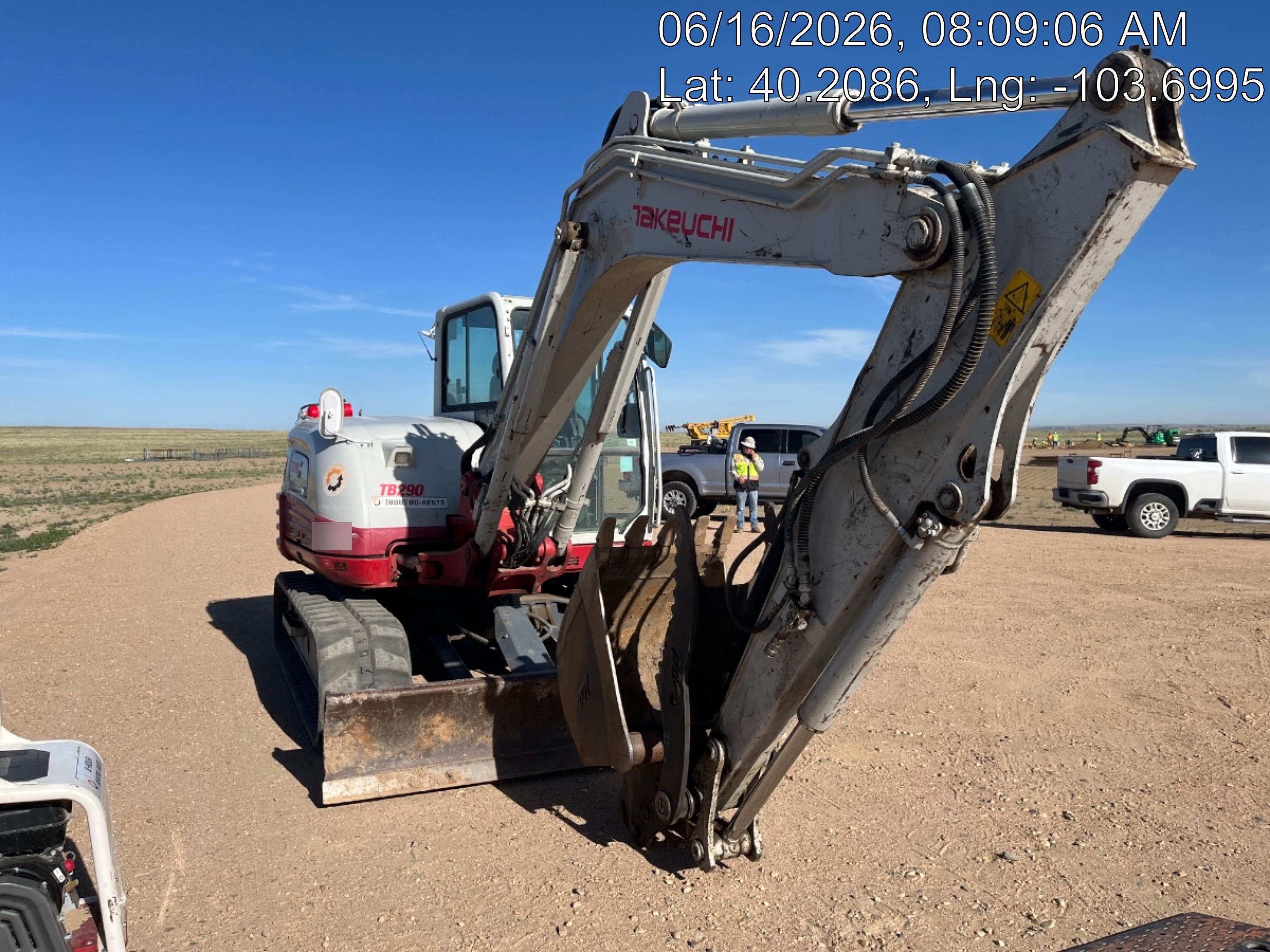 2019 Takeuchi TB290 Cab, AC, Rubber Tracks, Dozer Blade, Travel Alarm, Control Pattern Change Valve, Auxiliary Hydraulics w/18" Quick Coupler Bucket with teeth, 6.2 cu. ft. capacity/24" Quick Coupler Bucket with teeth, 8.6 cu. ft. capacity/36" Quick Coupler Bucket with teeth, 13.4 cu. ft. capacity, Quick Coupler, Hydraulic Thumb Installed