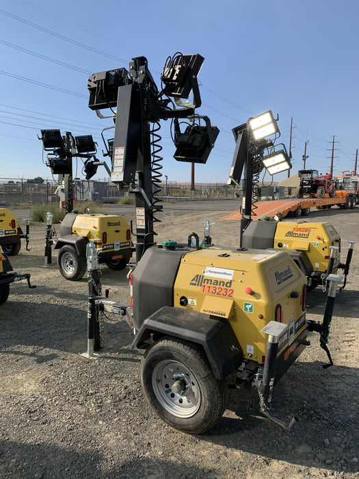 2020 Allmand NLV3GR (4) LED Light Fixture 350W, 23' Vertical Mast, 3kW Prime, Towable, Deep Sea L401, Leveling Jacks, Yanmar T4F 5.8hp