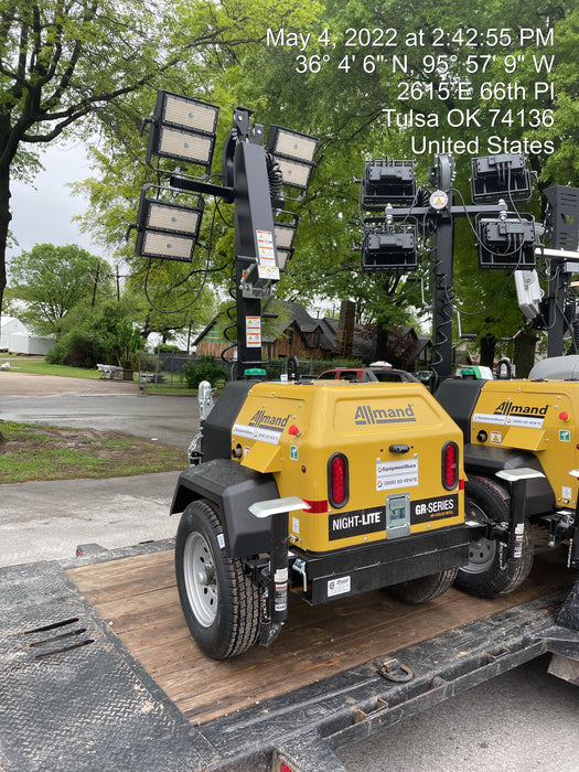 2022 Allmand NLV3GR (4) LED Light Fixture 350W, 23' Vertical Mast, 3kW Prime, Towable, Deep Sea L401, Leveling Jacks, Yanmar T4F 5.8hp