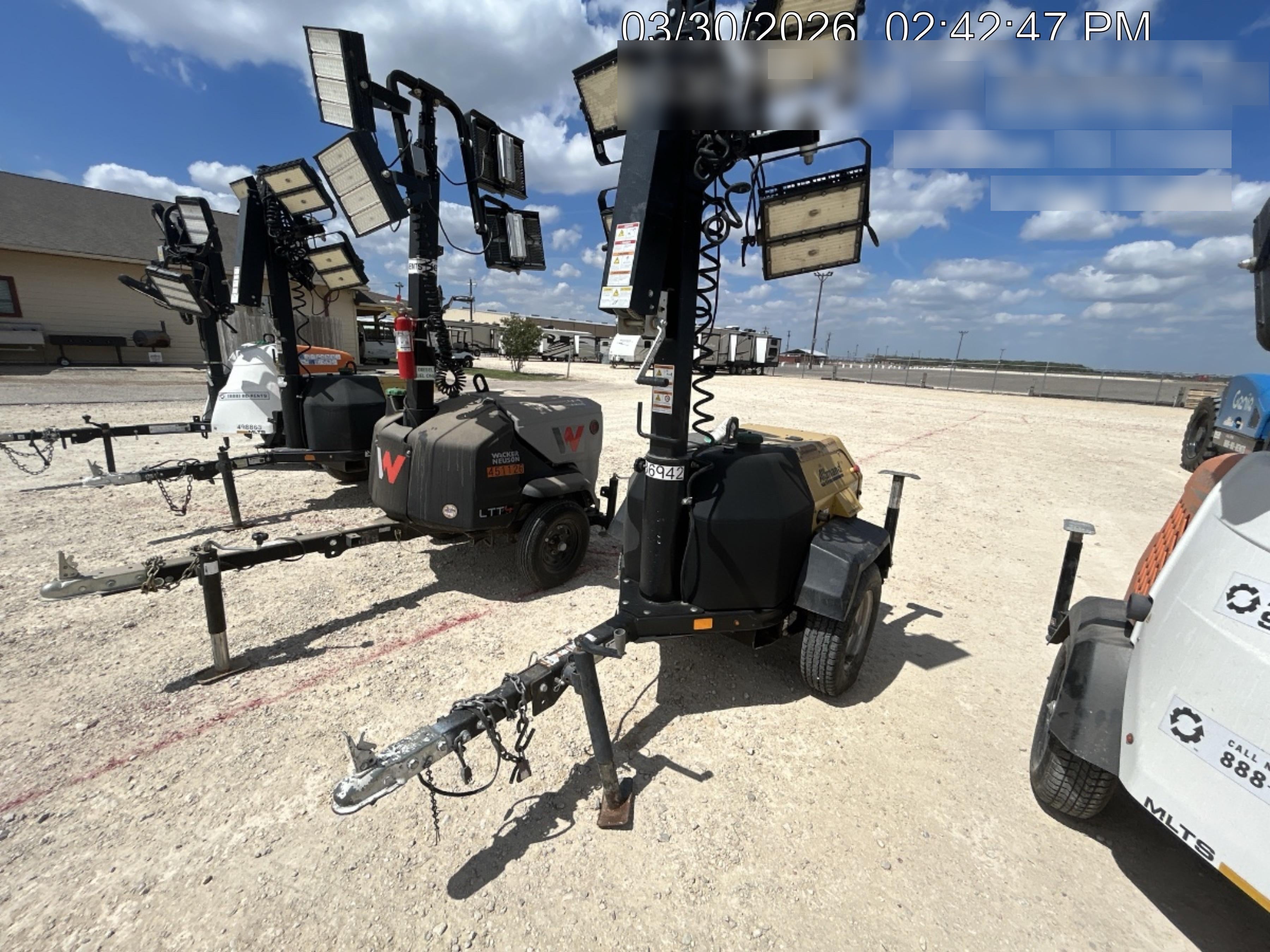 Allmand NLV3GR (4) LED Light Fixture 350W, 23' Vertical Mast, 3kW Prime, Towable, Deep Sea L401, Leveling Jacks, Yanmar T4F 5.8hp