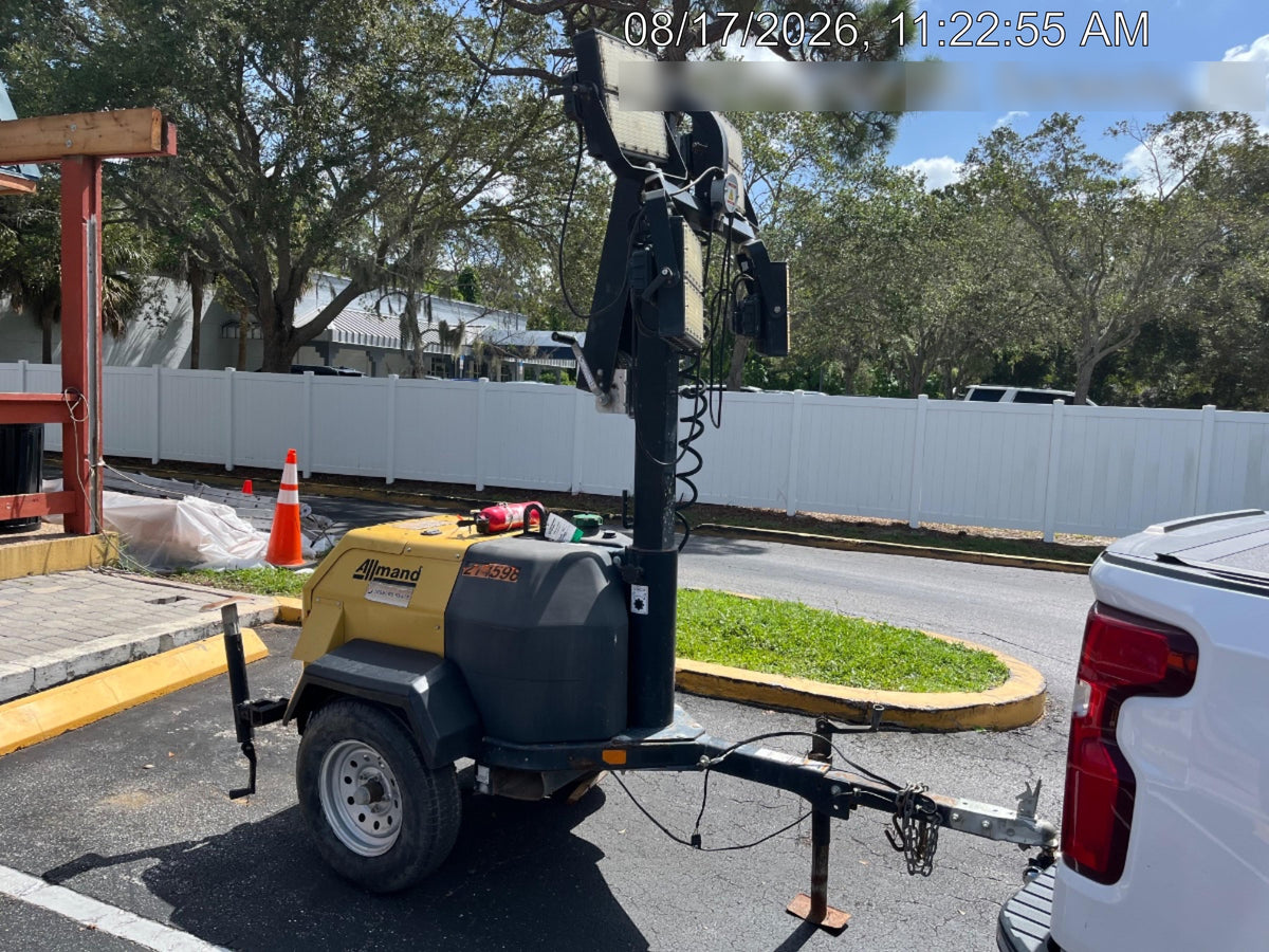 2022 Allmand NLV3GR (4) LED Light Fixture 350W, 23' Vertical Mast, 3kW Prime, Towable, Deep Sea L401, Leveling Jacks, Yanmar T4F 5.8hp