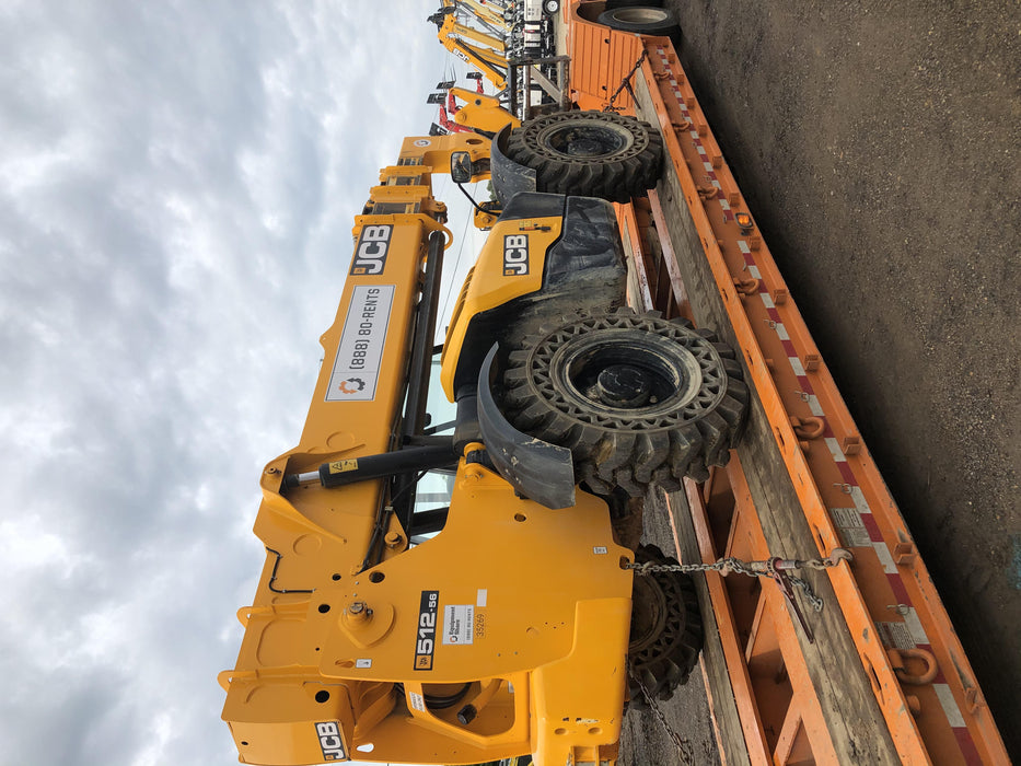 2019 JCB 512-56 Canopy, 74 HP, Solid Tires, STD Worklight, Beacon, Aux Hydraulics, Lifting Eye, Back up Alarm 66" Carriage, 60" Forks