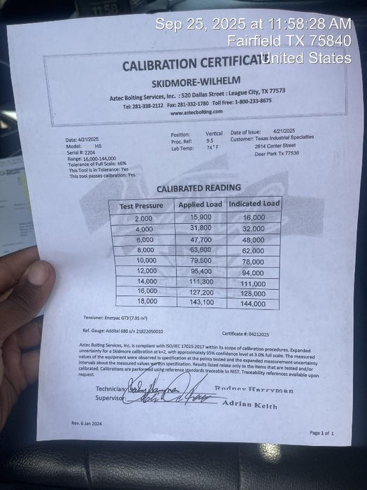 2022 SKIDMORE-WILHELM HS-100-LBF