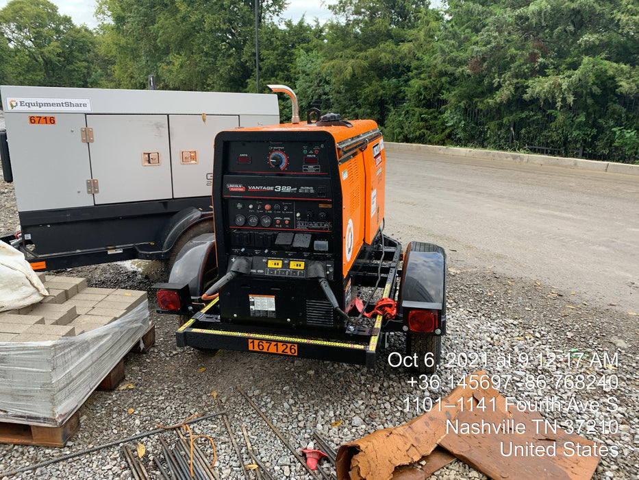 2021 Lincoln Electric Vantage 322 Vantage 322 Ready Pak 3 w/ Decals, ORANGE (includes trailer, cable rack, fender light kit) NO Telematics