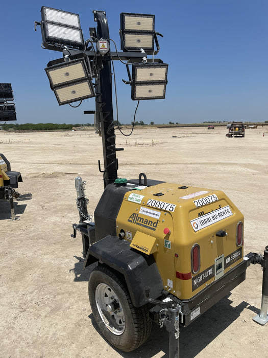 2022 Allmand NLV3GR (4) LED Light Fixture 350W, 23' Vertical Mast, 3kW Prime, Towable, Deep Sea L401, Leveling Jacks, Yanmar T4F 5.8hp