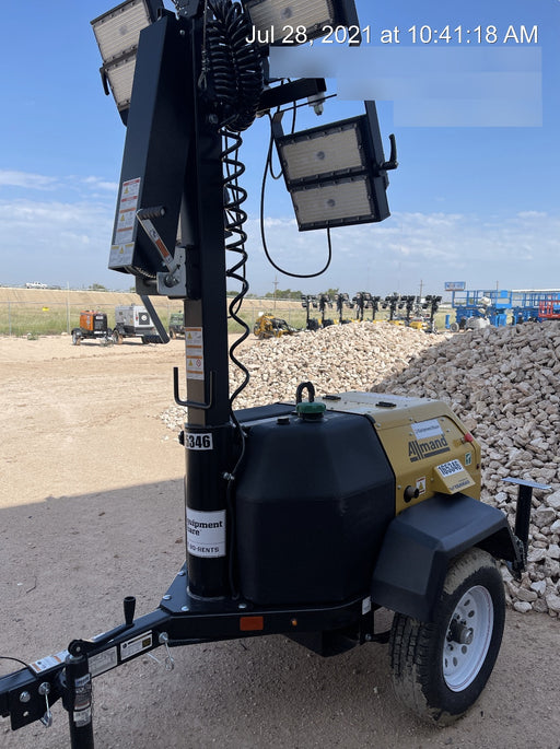 2021 Allmand NLV3GR (4) LED Light Fixture 350W, 23' Vertical Mast, 3kW Prime, Towable, Deep Sea L401, Leveling Jacks, Yanmar T4F 5.8hp