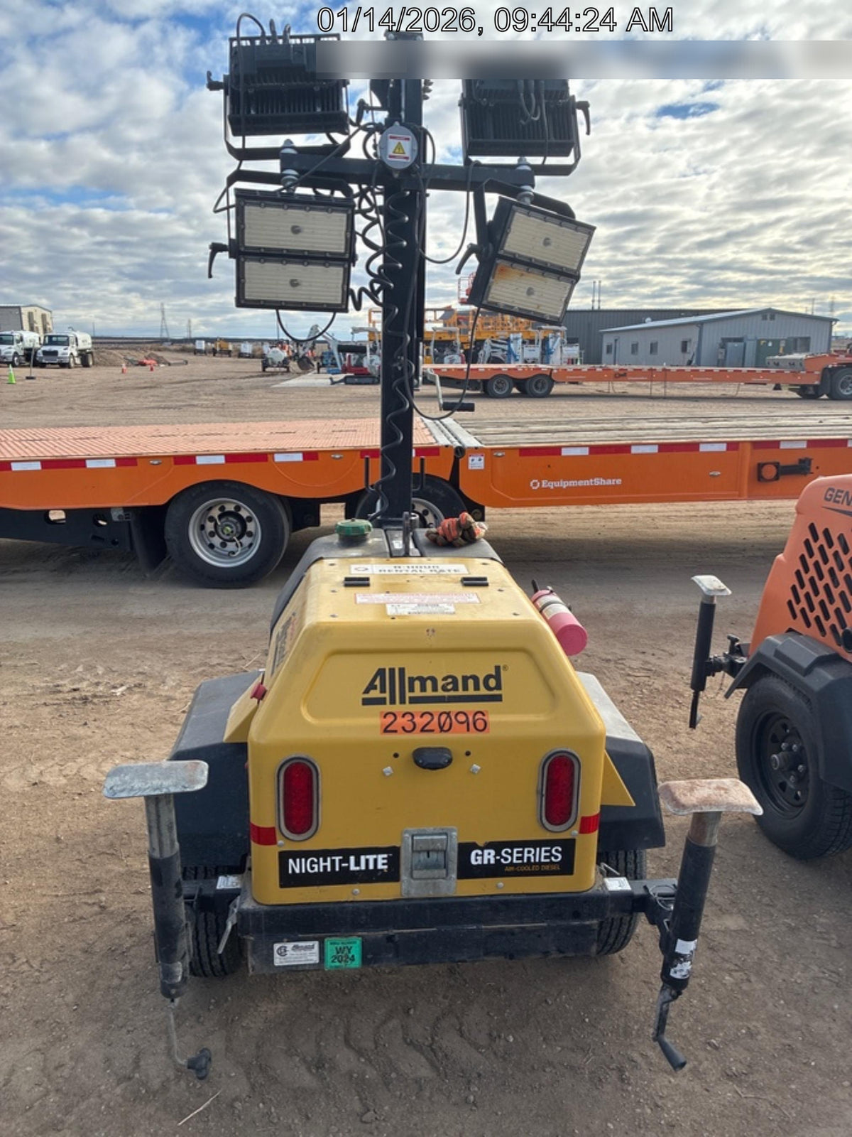 2022 Allmand NLV3GR (4) LED Light Fixture 350W, 23' Vertical Mast, 3kW Prime, Towable, Deep Sea L401, Leveling Jacks, Yanmar T4F 5.8hp