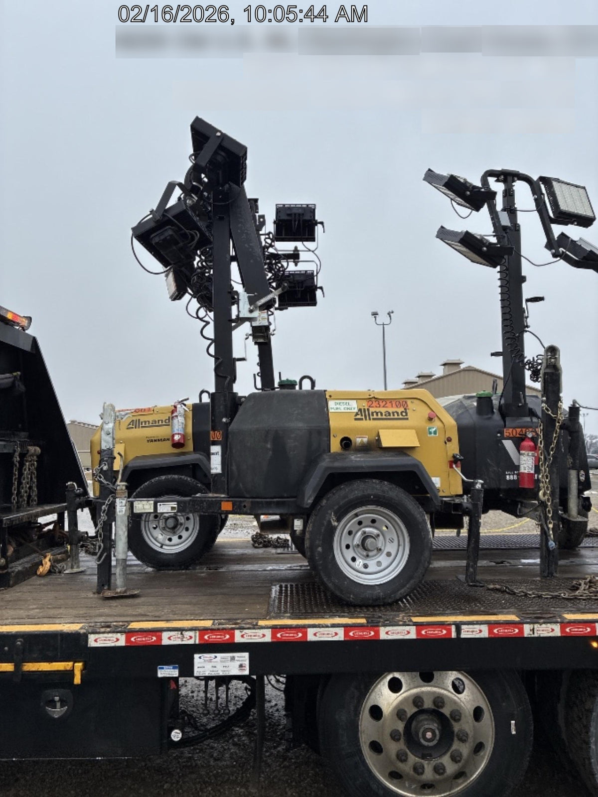 2022 Allmand NLV3GR (4) LED Light Fixture 350W, 23' Vertical Mast, 3kW Prime, Towable, Deep Sea L401, Leveling Jacks, Yanmar T4F 5.8hp