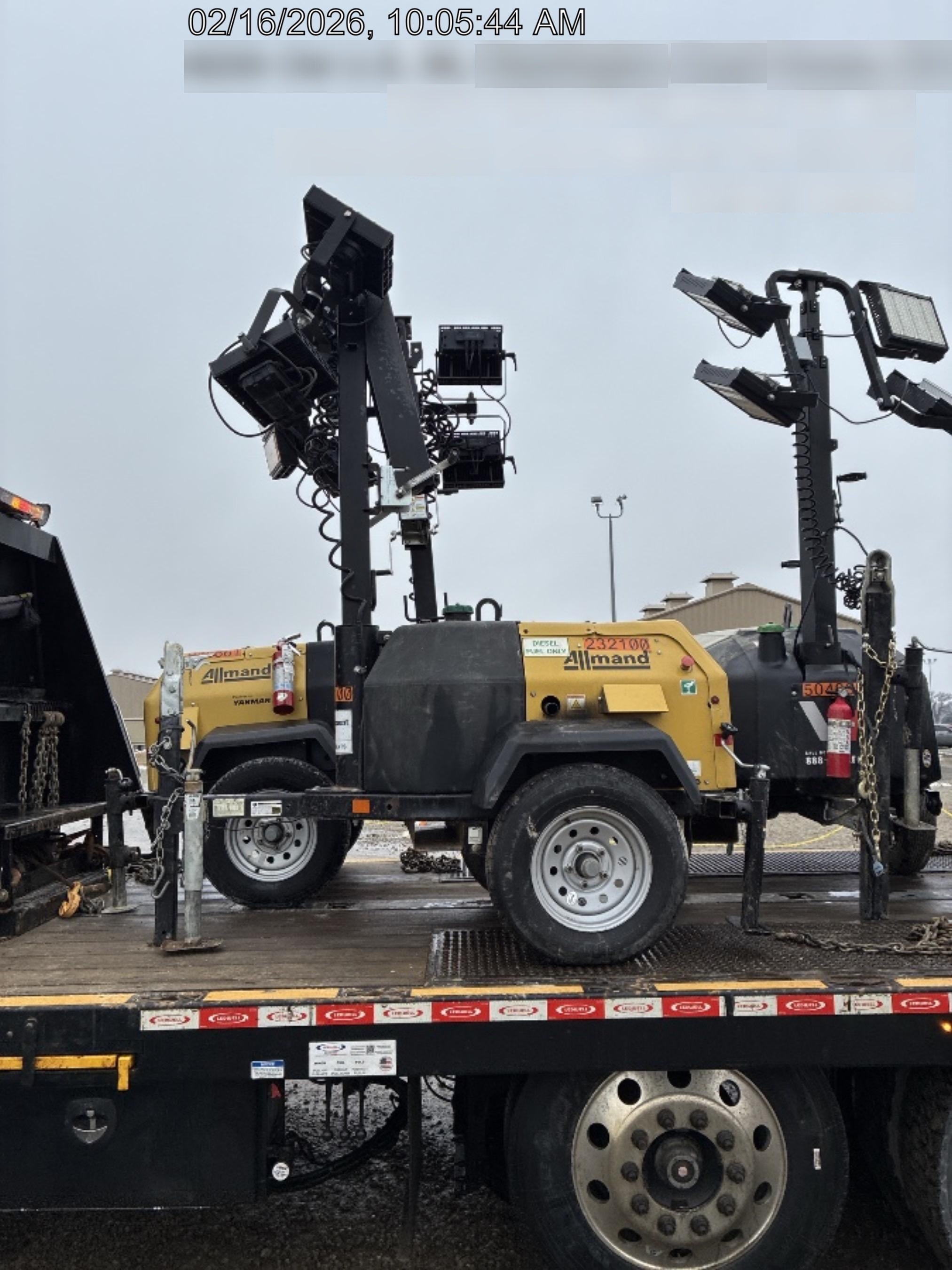 2022 Allmand NLV3GR (4) LED Light Fixture 350W, 23' Vertical Mast, 3kW Prime, Towable, Deep Sea L401, Leveling Jacks, Yanmar T4F 5.8hp