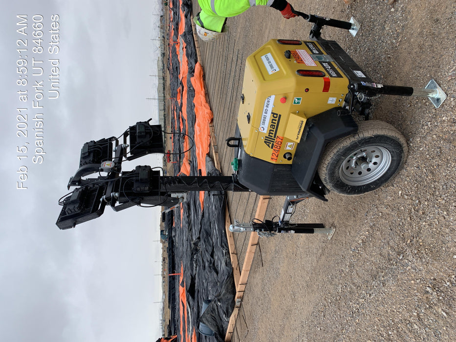 Allmand NLV3GR (4) LED Light Fixture 350W, 23' Vertical Mast, 3kW Prime, Towable, Deep Sea L401, Leveling Jacks, Yanmar T4F 5.8hp