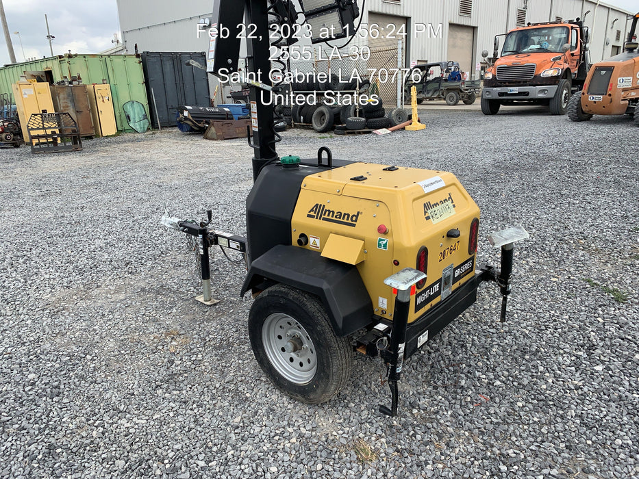 2022 Allmand NLV3GR (4) LED Light Fixture 350W, 23' Vertical Mast, 3kW Prime, Towable, Deep Sea L401, Leveling Jacks, Yanmar T4F 5.8hp