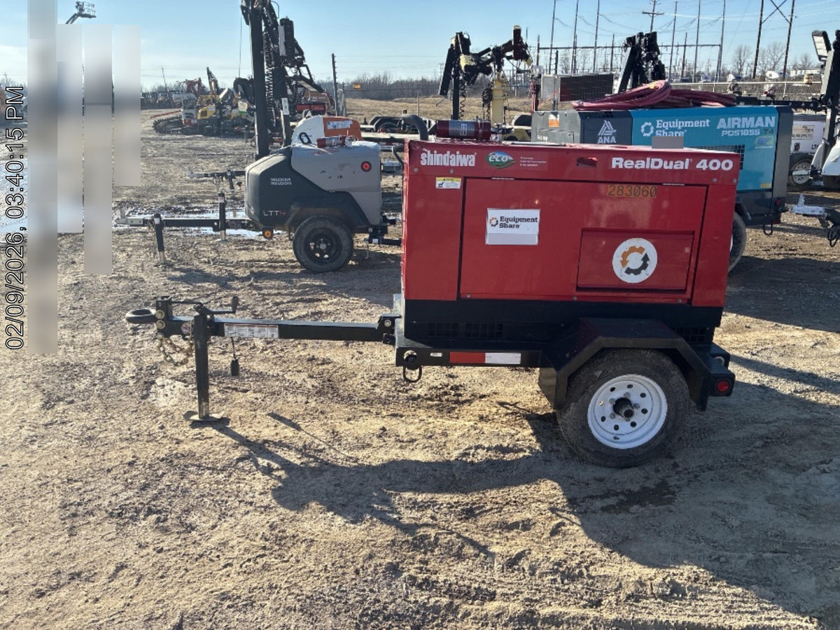 2022 Shindaiwa DGW400MDL Kubota D902 Engine, 23 HP, Dual Op Welder, Wire, Arc, Droop Stick, Tig, and CC Stick Functionality, Simulphase, 3 Phase and 1 Phase Gen Output, Single Axle NB Trlr, Slr Trckl Chrg 12V 12W, Fire Ext
