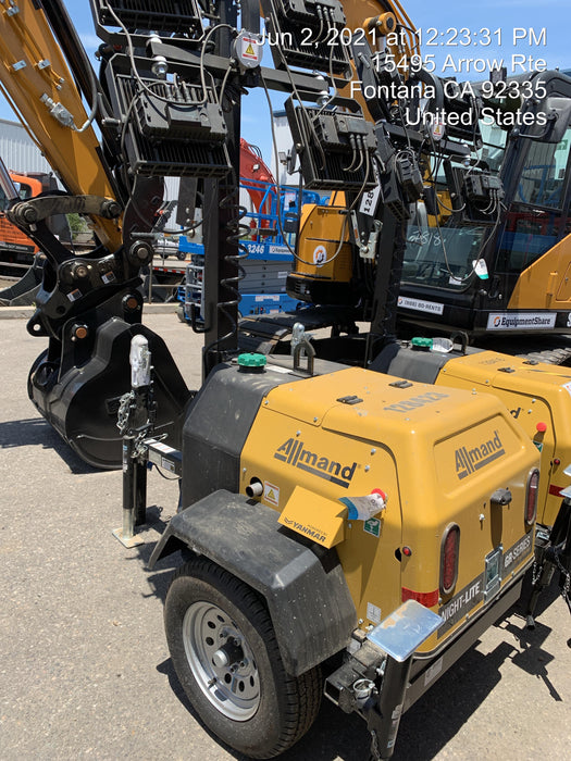 2021 Allmand NLV3GR (4) LED Light Fixture 350W, 23' Vertical Mast, 3kW Prime, Towable, Deep Sea L401, Leveling Jacks, Yanmar T4F 5.8hp