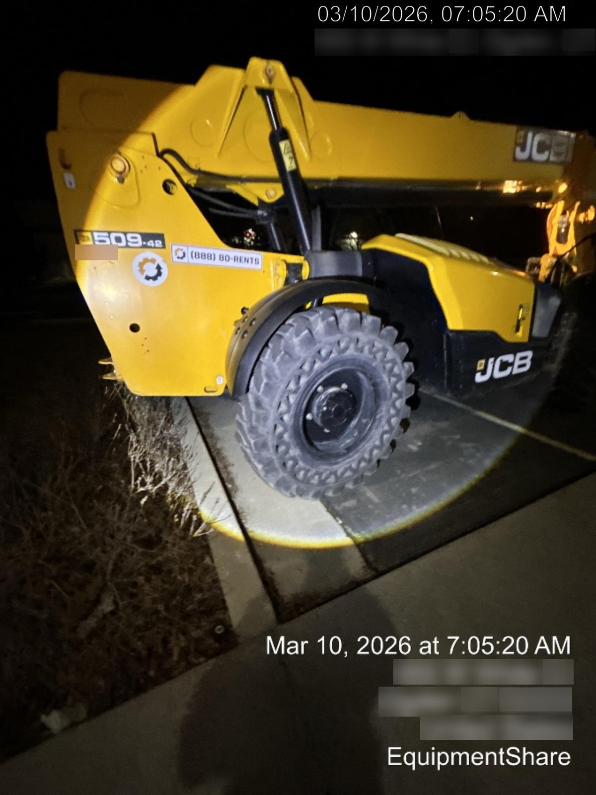 2019 JCB 509-42 Cab/Heat/Air, 74 HP, Solid Tires, STD Worklight, Beacon, Aux Hydraulics, Lifting Eye, Back up Alarm w/66" Carriage/60" Forks