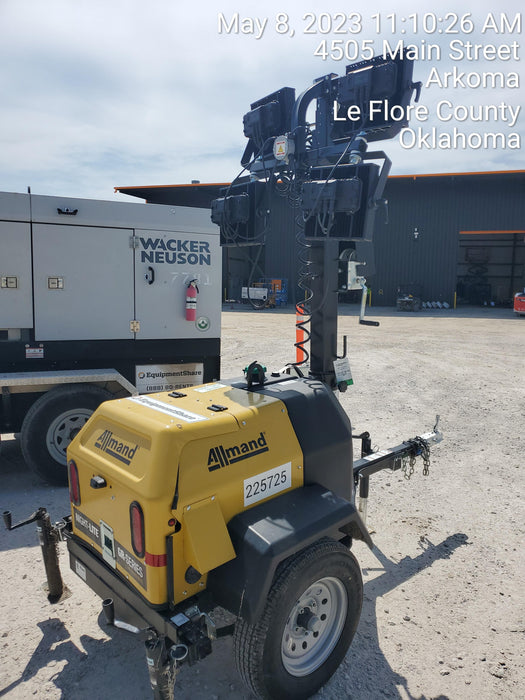 2022 Allmand NLV3GR (4) LED Light Fixture 350W, 23' Vertical Mast, 3kW Prime, Towable, Deep Sea L401, Leveling Jacks, Yanmar T4F 5.8hp