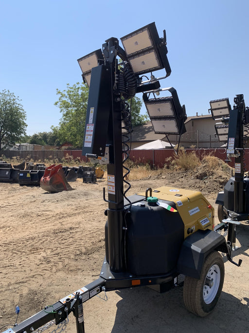 Allmand NLV3GR (4) LED Light Fixture 350W, 23' Vertical Mast, 3kW Prime, Towable, Deep Sea L401, Leveling Jacks, Yanmar T4F 5.8hp