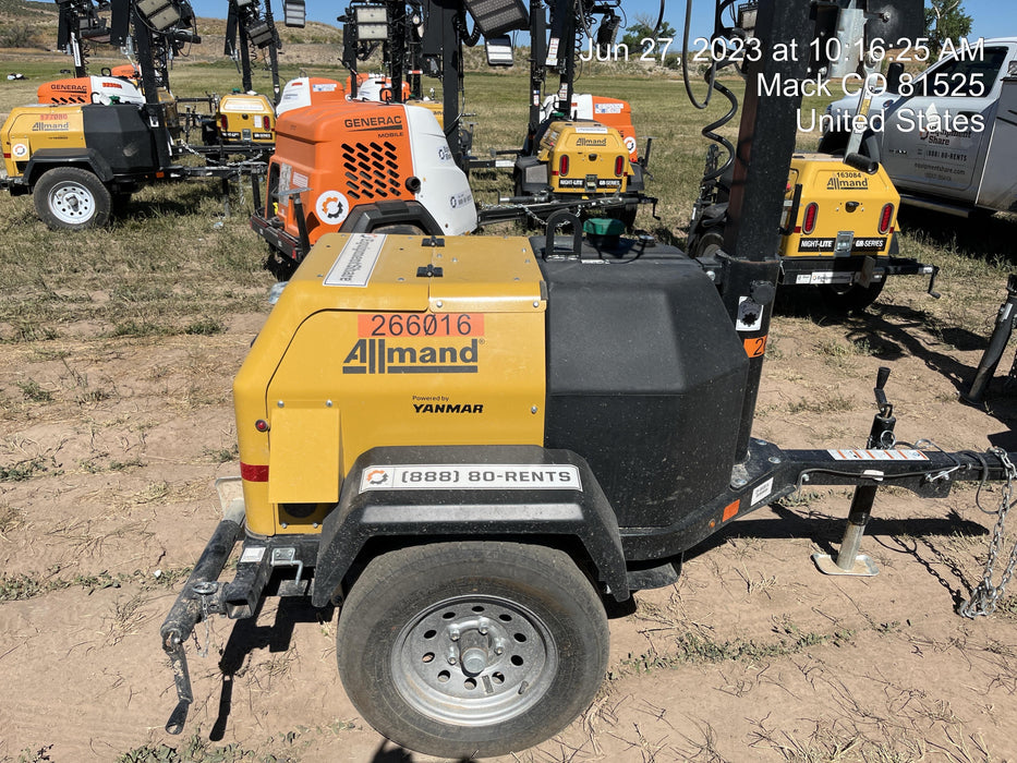2022 Allmand NLV3GR (4) LED Light Fixture 350W, 23' Vertical Mast, 3kW Prime, Towable, ES Decals, T3