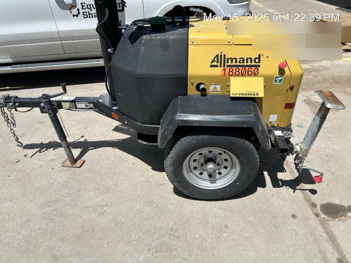 Allmand NLV3GR (4) LED Light Fixture 350W, 23' Vertical Mast, 3kW Prime, Towable, Deep Sea L401, Leveling Jacks, Yanmar T4F 5.8hp