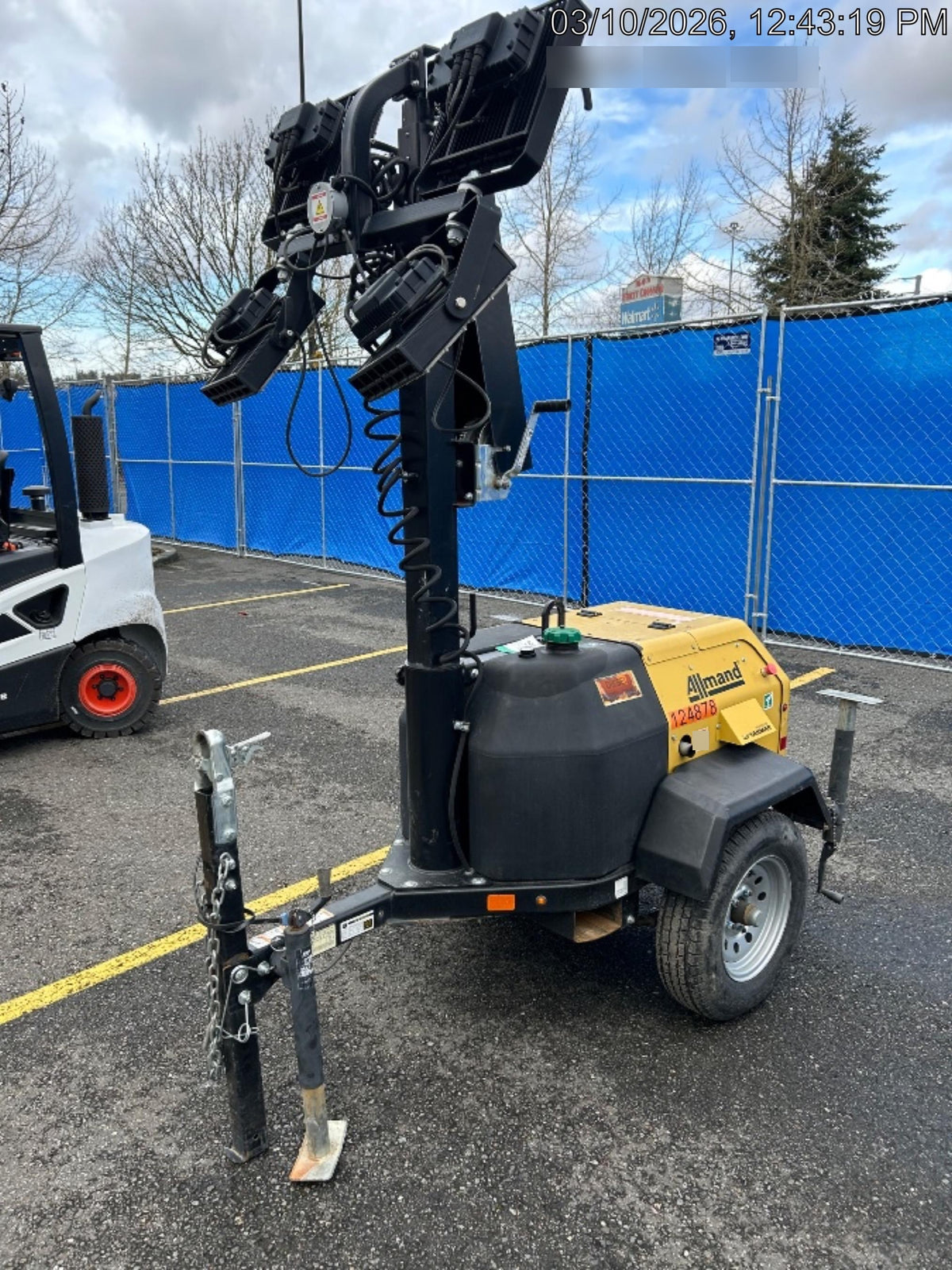 2020 Allmand NLV3GR (4) LED Light Fixture 350W, 23' Vertical Mast, 3kW Prime, Towable, Deep Sea L401, Leveling Jacks, Yanmar T4F 5.8hp