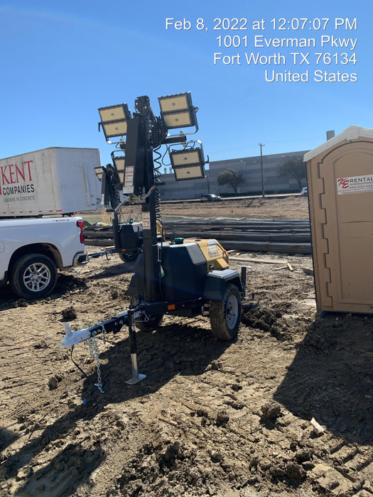 2022 Allmand NLV3GR (4) LED Light Fixture 350W, 23' Vertical Mast, 3kW Prime, Towable, Deep Sea L401, Leveling Jacks, Yanmar T4F 5.8hp