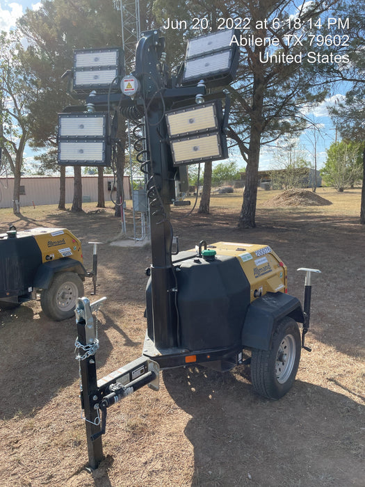 2022 Allmand NLV3GR (4) LED Light Fixture 350W, 23' Vertical Mast, 3kW Prime, Towable, Deep Sea L401, Leveling Jacks, Yanmar T4F 5.8hp