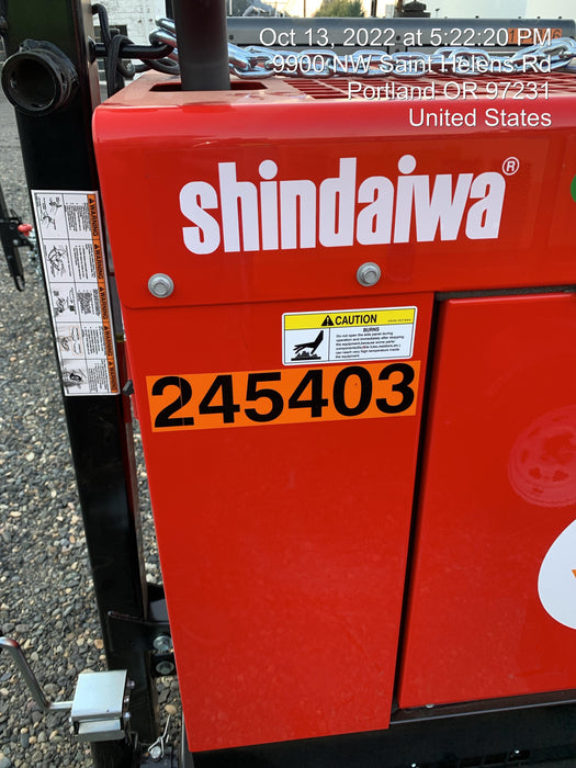 2022 Shindaiwa DGW400MDL Kubota D902 Engine, 23 HP, Dual Op Welder, Wire, Arc, Droop Stick, Tig, and CC Stick Functionality, Simulphase, 3 Phase and 1 Phase Gen Output, Single Axle NB Trlr, Slr Trckl Chrg 12V 12W, Fire Ext