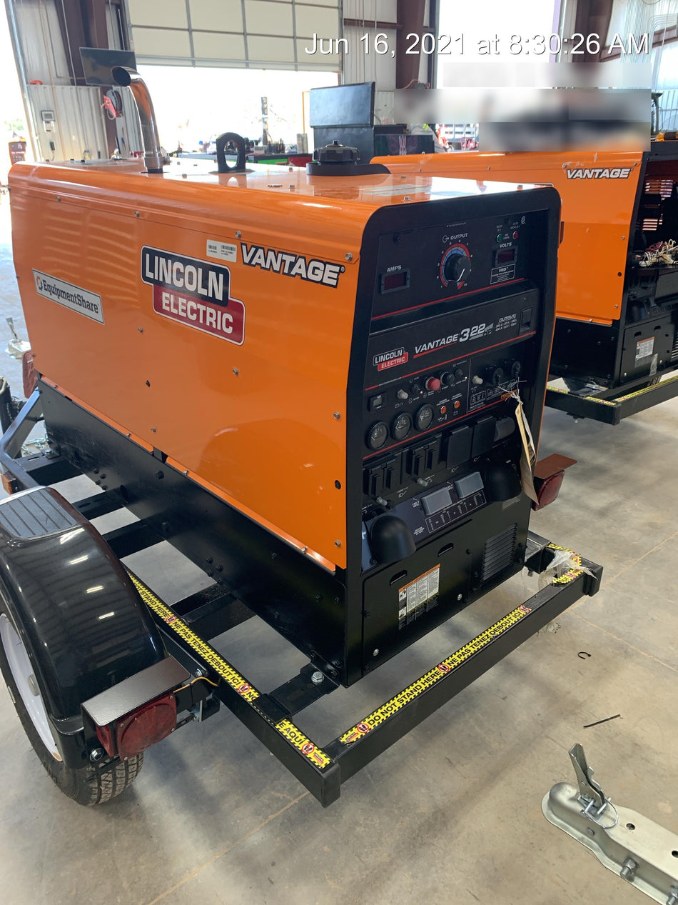 2021 Lincoln Electric Vantage 322 Vantage 322 Ready Pak 3 w/ Telematics & Decals, ORANGE (includes trailer, cable rack, fender light kit)