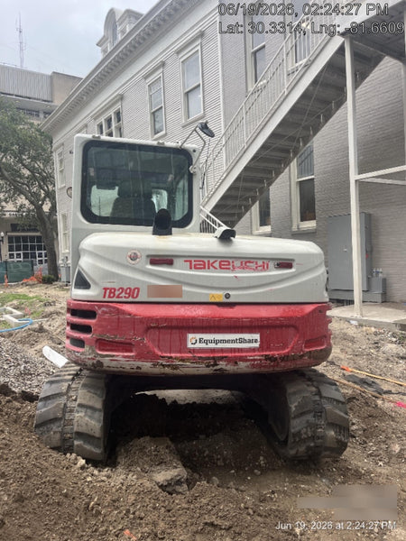 2019 Takeuchi TB290 Cab, AC, Rubber Tracks, Dozer Blade, Travel Alarm, Control Pattern Change Valve, Auxiliary Hydraulics w/18" Quick Coupler Bucket with teeth, 6.2 cu. ft. capacity/24" Quick Coupler Bucket with teeth, 8.6 cu. ft. capacity/36" Quick Coupler Bucket with teeth, 13.4 cu. ft. capacity, Quick Coupler, Hydraulic Thumb Installed