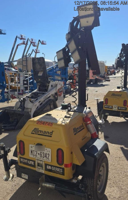 2022 Allmand NLV3GR (4) LED Light Fixture 350W, 23' Vertical Mast, 3kW Prime, Towable, ES Decals, T3