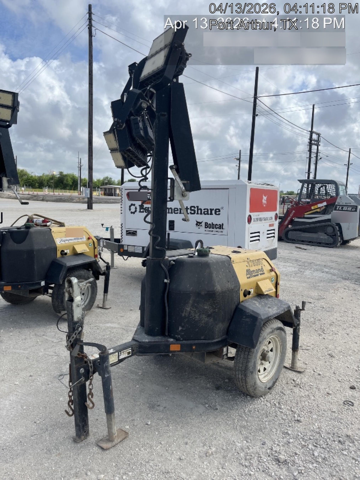 Allmand NLV3GR (4) LED Light Fixture 350W, 23' Vertical Mast, 3kW Prime, Towable, Deep Sea L401, Leveling Jacks, Yanmar T4F 5.8hp