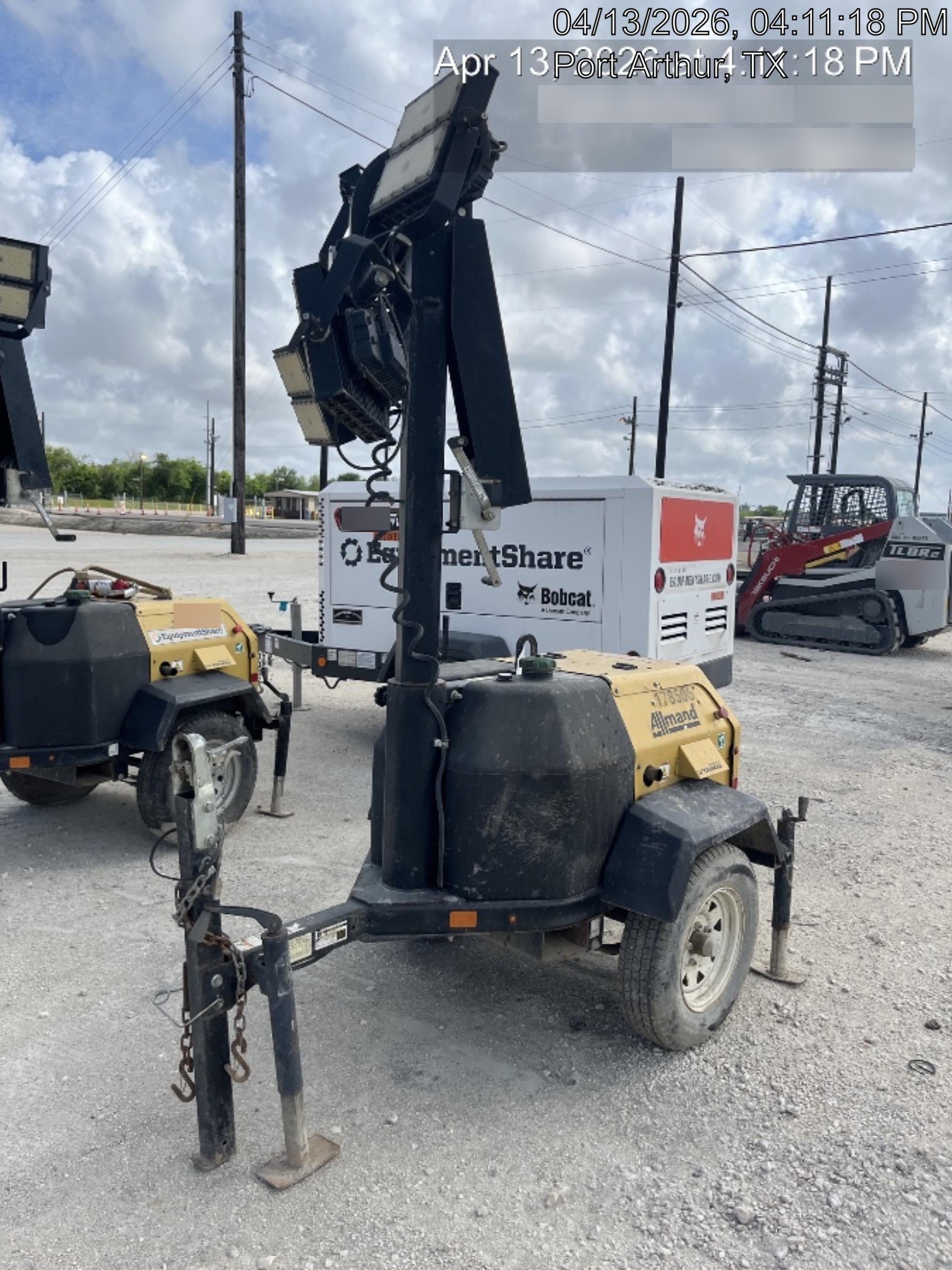 Allmand NLV3GR (4) LED Light Fixture 350W, 23' Vertical Mast, 3kW Prime, Towable, Deep Sea L401, Leveling Jacks, Yanmar T4F 5.8hp