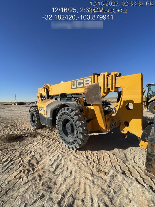 2019 JCB 510-56 Open ROPS, 74 HP, Solid Tires, Worklights, Beacon, Aux Hydraulics, Lifting Eye w/60" Carriage/60" Forks