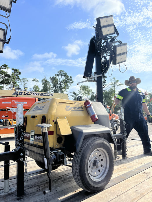 2022 Allmand NLV3GR (4) LED Light Fixture 350W, 23' Vertical Mast, 3kW Prime, Towable, Deep Sea L401, Leveling Jacks, Yanmar T4F 5.8hp