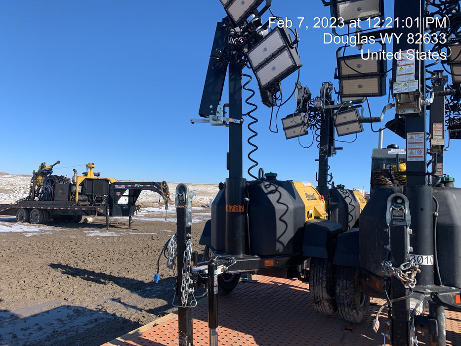 2022 Allmand NLV3GR (4) LED Light Fixture 350W, 23' Vertical Mast, 3kW Prime, Towable, ES Decals, T3