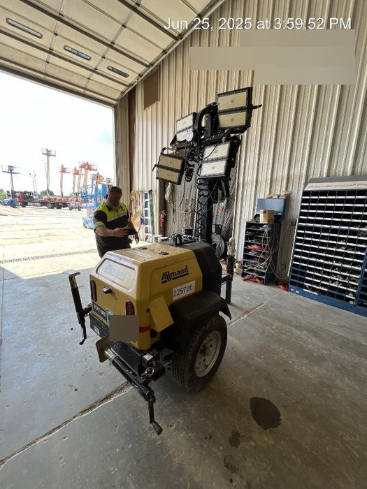 2022 Allmand NLV3GR (4) LED Light Fixture 350W, 23' Vertical Mast, 3kW Prime, Towable, Deep Sea L401, Leveling Jacks, Yanmar T4F 5.8hp