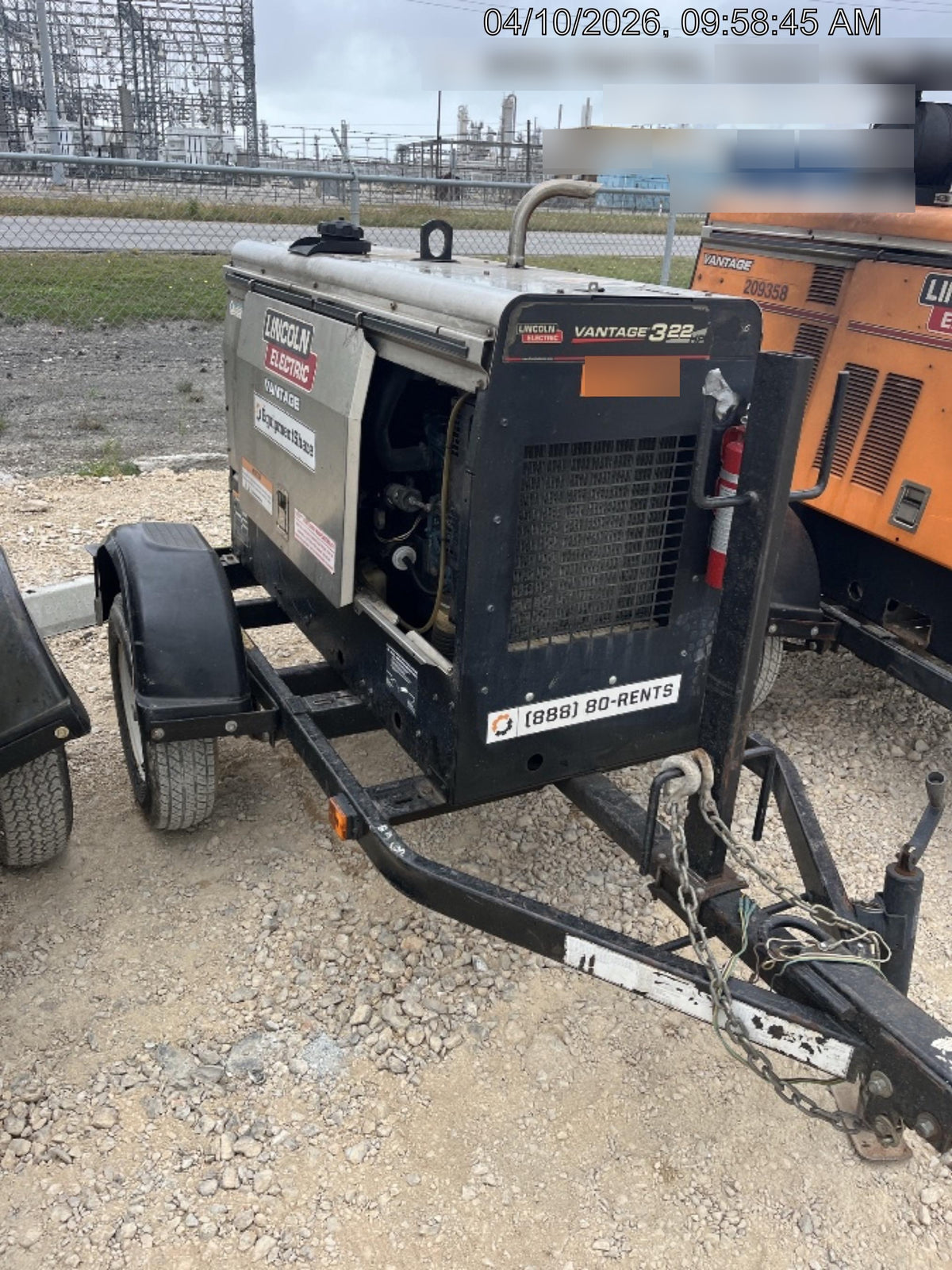 2019 Lincoln Electric Vantage 322 Ready-Pak 3, Two Wheel Trailer, Fender and Light Kit, Cable Rack