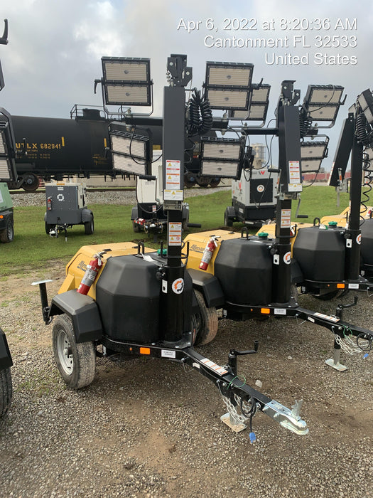 2022 Allmand NLV3GR (4) LED Light Fixture 350W, 23' Vertical Mast, 3kW Prime, Towable, Deep Sea L401, Leveling Jacks, Yanmar T4F 5.8hp