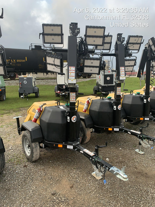 2022 Allmand NLV3GR (4) LED Light Fixture 350W, 23' Vertical Mast, 3kW Prime, Towable, Deep Sea L401, Leveling Jacks, Yanmar T4F 5.8hp