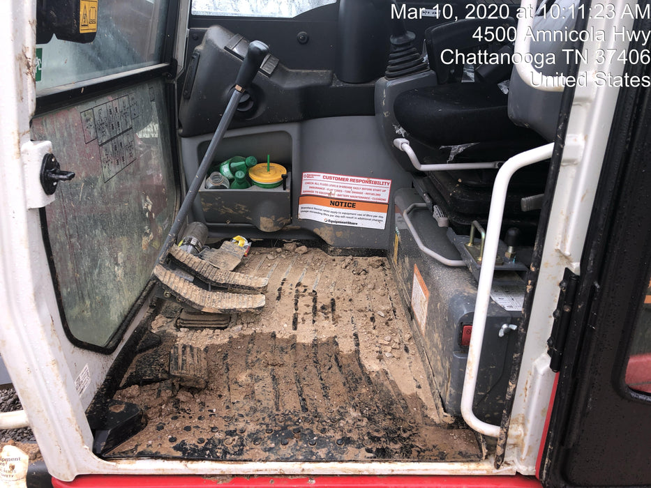 2019 Takeuchi TB290 Cab, AC, Rubber Tracks, Dozer Blade, Travel Alarm, Control Pattern Change Valve, Auxiliary Hydraulics w/18" Quick Coupler Bucket with teeth, 6.2 cu. ft. capacity/24" Quick Coupler Bucket with teeth, 8.6 cu. ft. capacity/36" Quick Coupler Bucket with teeth, 13.4 cu. ft. capacity, Quick Coupler, Hydraulic Thumb Installed