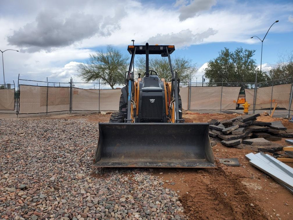 2019 Case 570N EP Canopy, 4WD, GP Front Bucket, Dual Tilt Cylinder, 84" Box Blade w/ Scarifier, Wheel Weights, Beacon