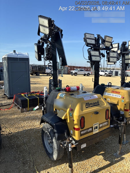 2022 Allmand NLV3GR (4) LED Light Fixture 350W, 23' Vertical Mast, 3kW Prime, Towable, Deep Sea L401, Leveling Jacks, Yanmar T4F 5.8hp