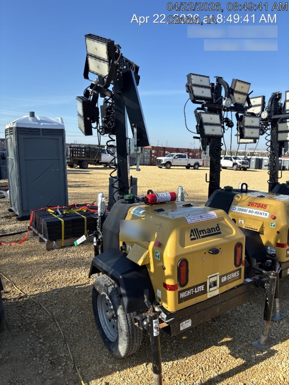 2022 Allmand NLV3GR (4) LED Light Fixture 350W, 23' Vertical Mast, 3kW Prime, Towable, Deep Sea L401, Leveling Jacks, Yanmar T4F 5.8hp