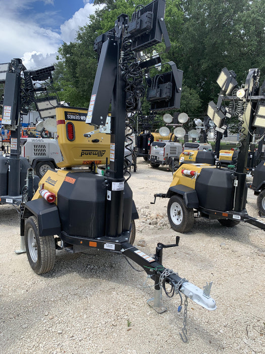 2022 Allmand NLV3GR (4) LED Light Fixture 350W, 23' Vertical Mast, 3kW Prime, Towable, Deep Sea L401, Leveling Jacks, Yanmar T4F 5.8hp